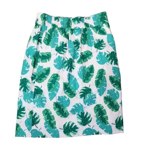 J. Crew Skirt Womens XS X-small Knee Length Green Tropical Linen Blend Vacation - Picture 2 of 8